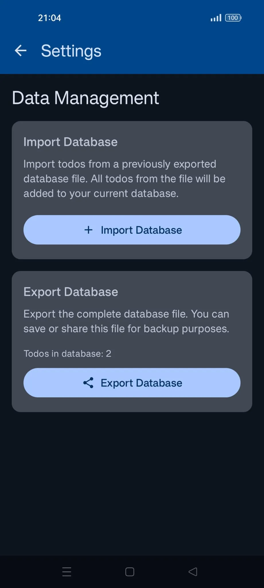Export and import database