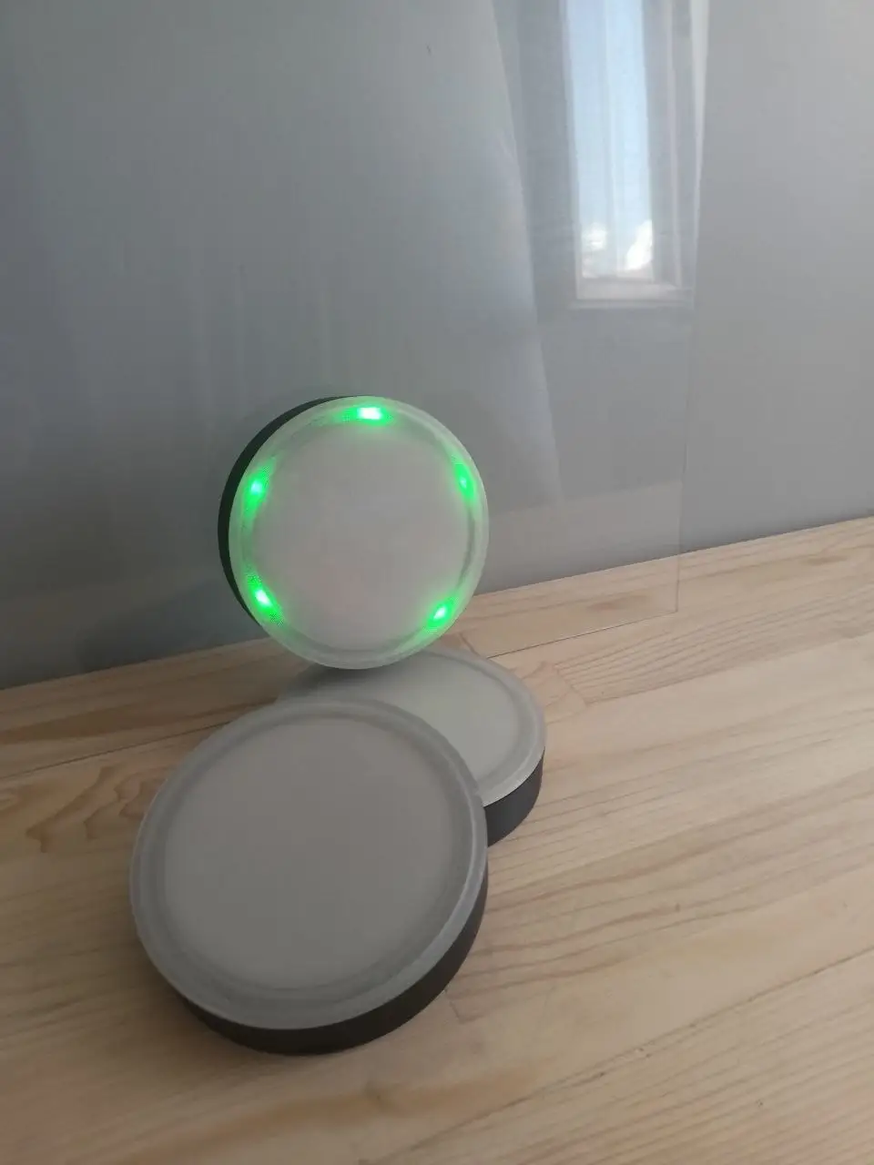 Finished device glowing green